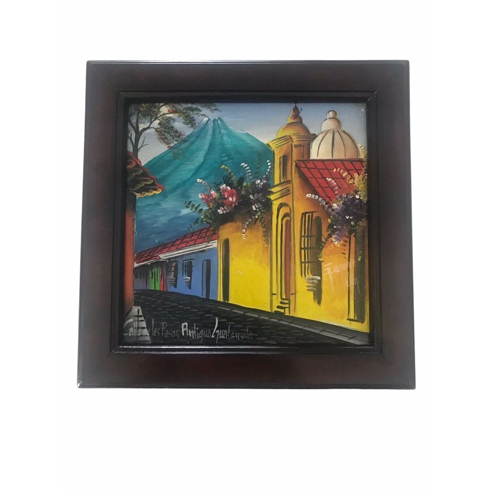 Vintage Wooden Box Picture Calle De Los Pasos Guatemala Inside Tapestry‎